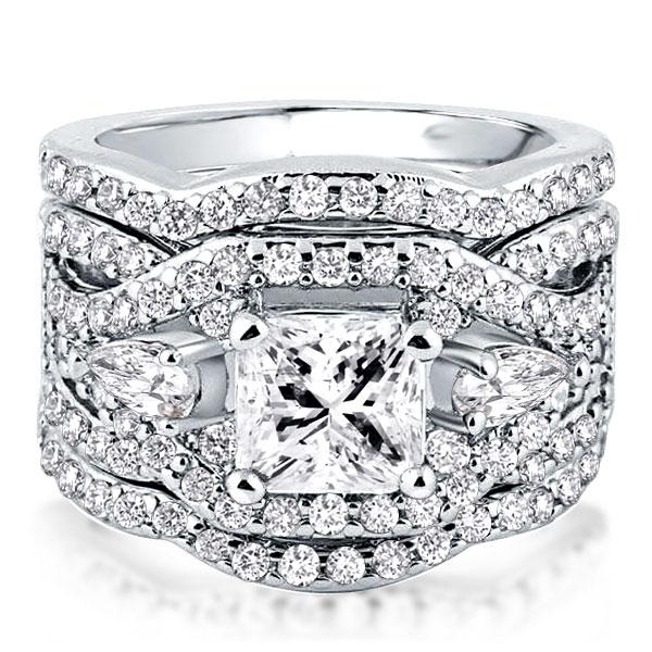 3pc wedding sets rings - Italo Twist Three Stone Created White Sapphire 3PC Wedding Set, Italo jewelry - Online Catalog