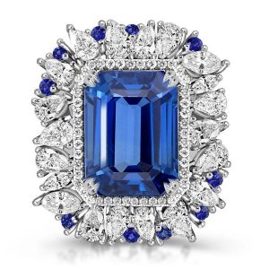 halo engagement rings - Italo Emerald Cut Engagement Ring Blue Sapphire Engagement Ring, Italo jewelry - Online Catalog