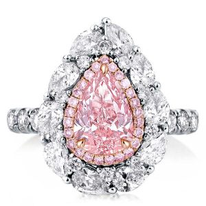 halo engagement rings - Pink Double Halo Two Tone U-Pave Pear Cut Engagement Ring, Italo jewelry - Online Catalog