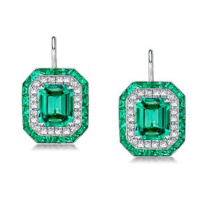 earrings - Luxury Double Halo Emerald Drop Earrings, Italo jewelry - Online Catalog