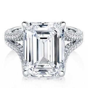 unique engagement rings - Split Shank Emerald Cut Engagement Ring, Italo jewelry - Online Catalog