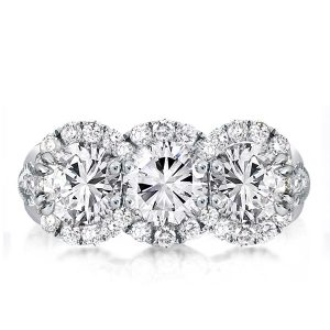 three stone engagement rings - Three Stone Halo Round Cut Engagement Ring, Italo jewelry - Online Catalog