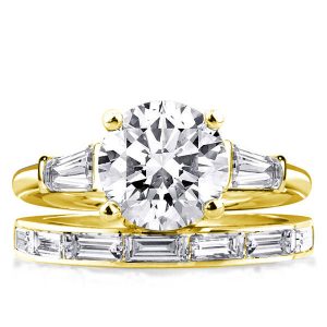 Bridal sets rings - Golden Three Stone Round & Baguette Bridal Set, Italo jewelry - Online Catalog