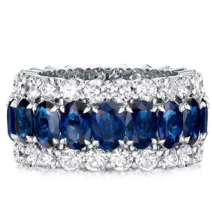 Eternity band - Eternity Triple Row Blue Oval &Round Cut Wedding Band, Apparel & Accessories, Italo jewelry - Online Catalog