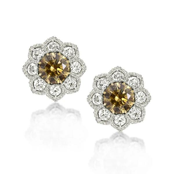 Earrings - Flower Design Round Cut Silver Stud Earrings, Apparel & Accessories, Italo jewelry - Online Catalog