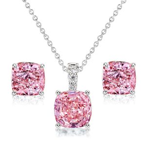 jewelry sets - Italo Pink Sapphire Cushion Cut Necklace & Stud Earrings Jewelry Set, Italo jewelry - Online Catalog