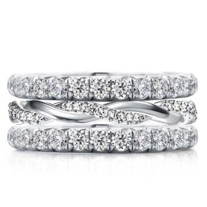 3pc wedding sets rings - Eternity Triple Row Twist Design Round Cut Stackable Band Set, Italo jewelry - Online Catalog
