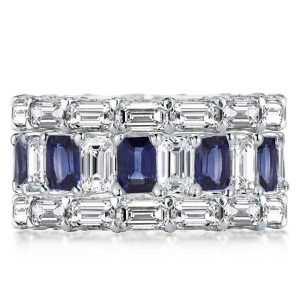 3pc wedding sets rings - Eternity Triple Row Blue Emerald & Baguette Stackable Band Set, Italo jewelry - Online Catalog