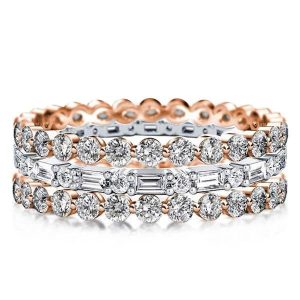 3pc wedding sets - Eternity Triple Row Two Tone Rose Gold Stackable Band Set, Italo jewelry - Online Catalog