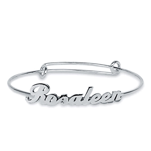 bracelets - Personalized Name Bangle Bracelet In Silver, Italo jewelry - Online Catalog