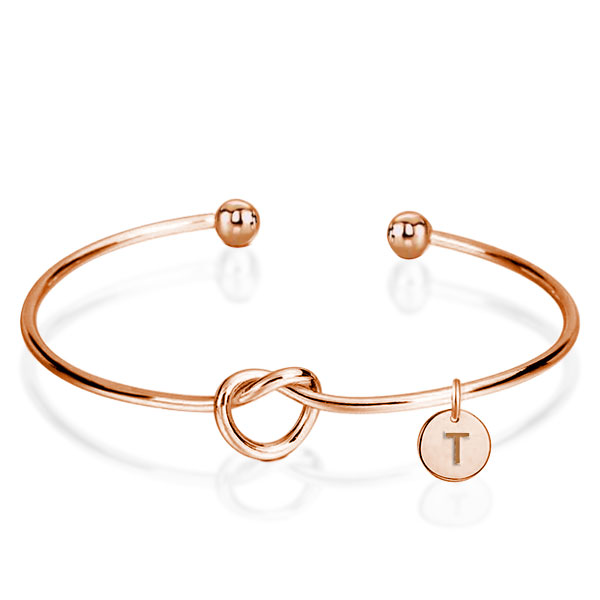 personalized Bracelets - Open Twist Bangle Bracelet in 14k Rose Gold Plating, Italo jewelry - Online Catalog