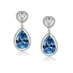 Earrings - Halo Heart & Pear Cut Blue Drop Earrings, Apparel & Accessories, Italo jewelry - Online Catalog