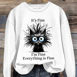 Women's Crew Neck Cat Vintage Spring/Fall Long Sleeve Sweatshirt, JustFashionNow Sweatshirts & Hoodies, color:White|size:XXL,