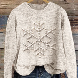 Women Knitted Snowflake Long Sleeve Comfy Casual Sweater, Hoodies & Sweatshirts, color:Apricot|size:5XL, catalog Noracora shop