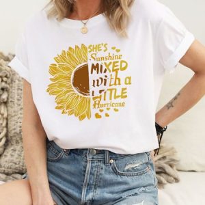 She's Sunshine Mixed With A Little Hurricane Sunflower Graphic Tee, T-shirts, Lilicloth.com