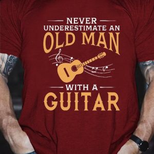 An Old Man With A Guitar Cotton Short Sleeve Crew Neck Short Sleeve T-Shirt, T-shirts, Lilicloth.com