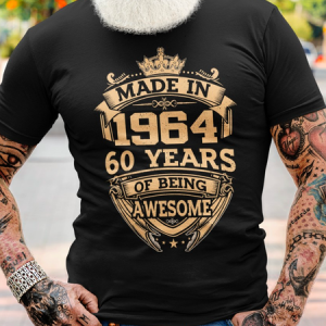 Cotton Made In 1964 60 Years Of Being Awesome 2024 Loose Text Letters Crew Neck Casual T-Shirt, T-shirts, Lilicloth.com