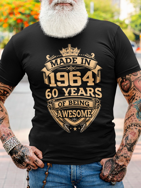 Cotton Made In 1964 60 Years Of Being Awesome 2024 Loose Text Letters Crew Neck Casual T-Shirt, T-shirts, Lilicloth.com