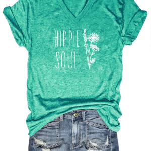 Hippie Soul Funny Print V Neck Shirts & Tops, T-shirts, Lilicloth.com