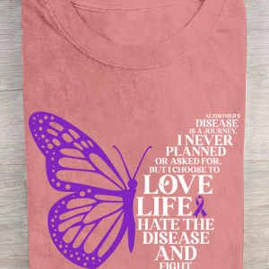 Alzheimer's Disease Is A Journey Purple Butterfly Cotton T-Shirt, T-shirts, Lilicloth.com