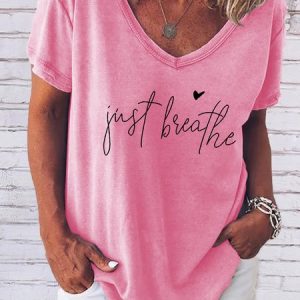 Just Breathe Loosen Floral Vacation Short Sleeve Tops, T-shirts, Lilicloth.com