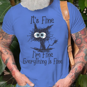 Funny I Am Fine Everything Is Fine Short Sleeve T-shirt, T-shirts, Lilicloth.com