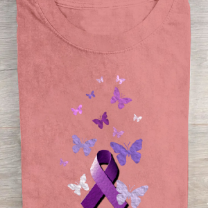 Purple Awareness Ribbon With Butterflies Cotton T-Shirt, T-shirts, Lilicloth.com