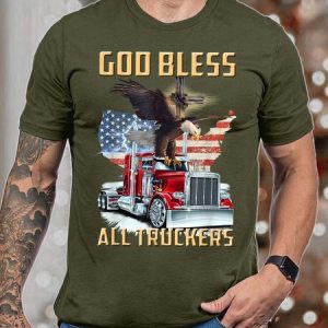 Men God Bless All Truckers American Flag Eagles Casual T-Shirt, T-shirts, Lilicloth.com