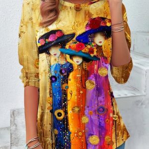 Women's Long Sleeve Tee T-shirt Spring/Fall Figure Printing Jersey Crew Neck Daily Going Out Vintage Top, JustFashionNow Tops, color:Brown|size:XXL,