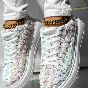 Rose Pattern Lace-up Round Toe Sneakers, Sneakers, ChicMe catalog