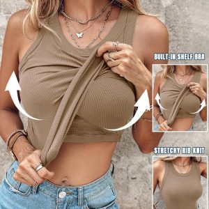 Ribbed Round Neck Built-in Bra Tank Top, women Tanks & Crop Tops, ChicMe catalog