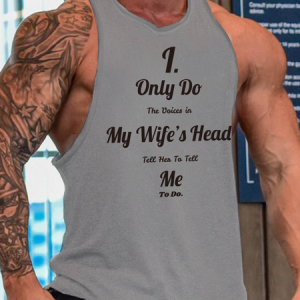 I Only Do the Voices in My Wife's Head Tell Her to Tell Me to Do Funny Sleeveless Crew Neck Knit Tank, Tank Tops, Lilicloth.com