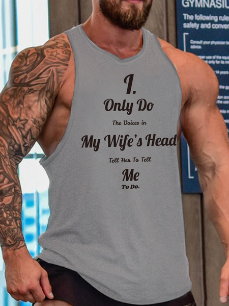 I Only Do the Voices in My Wife's Head Tell Her to Tell Me to Do Funny Sleeveless Crew Neck Knit Tank, Tank Tops, Lilicloth.com