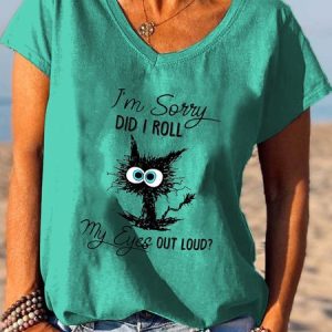 I‘m Sorry Did I Roll My Eyes Out Loud Funny Cat T-shirt, T-shirts, Lilicloth.com