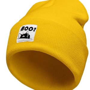 Boo Cute Black Cat Animal Graphic Beanie Hat, Hats, Lilicloth.com
