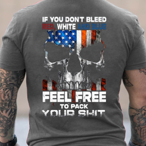 Cotton If You Don't Bleed Red, White And Blue Casual Text Letters Loose T-Shirt, T-shirts, Lilicloth.com