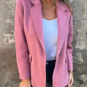 Women's Spring/Fall Outerwear Casual Plain Long Sleeve Lapel Collar Regular Blazer, JustFashionNow Blazers, color:Pink|size:3XL,