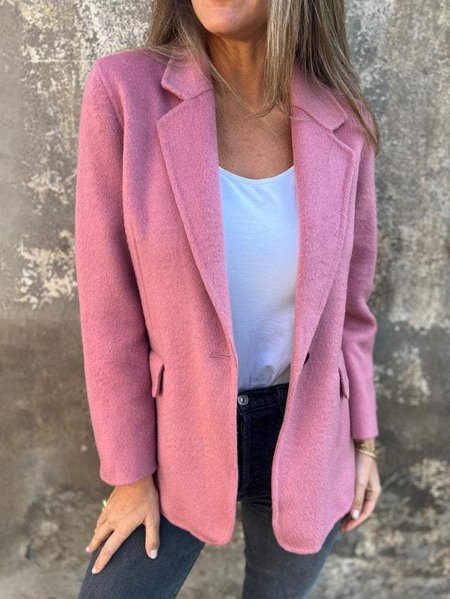 Women's Spring/Fall Outerwear Casual Plain Long Sleeve Lapel Collar Regular Blazer, JustFashionNow Blazers, color:Pink|size:3XL,