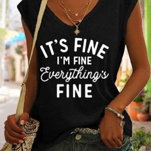 Funny Its Fine Im Fine Everythings Fine Letter Knit Tank, Tank Tops, Lilicloth.com