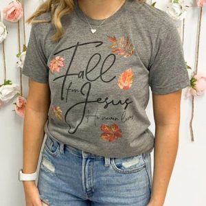 Fall For Jesus Maple Leaf Letter Print Crew Neck Casual T-shirt, T-shirts, Lilicloth.com