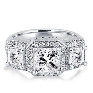 halo engagement rings - Italo Halo Princess Cut Engagement Ring 3 Stone Engagement Ring, Italo jewelry - Online Catalog