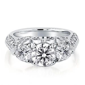 unique engagement rings - Italo Floral Three Stone Created White Sapphire Engagement Ring, Italo jewelry - Online Catalog