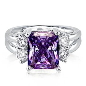 Three stone engagement Rings - Italo Five Stone Split Shank Created Amethyst Engagement Ring, Italo jewelry - Online Catalog