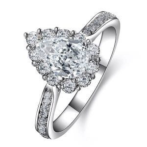 halo engagement rings - Italo Crown Halo Pear Created White Sapphire Engagement Ring, Italo jewelry - Online Catalog