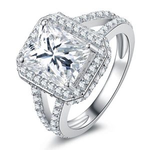 classic engagement rings - Italo Halo Split Shank Created White Sapphire Engagement Ring, Italo jewelry - Online Catalog