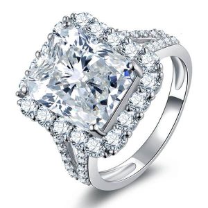 unique engagement rings - Italo Halo Split Shank Created White Sapphire Engagement Ring, Italo jewelry - Online Catalog