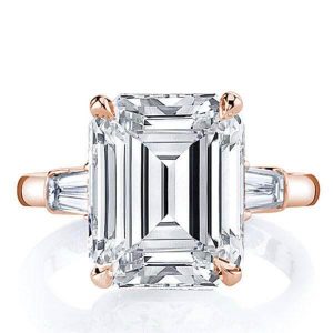 Classic rings - Rose Gold Three Stone Emerald Engagement Ring, Apparel & Accessories, Italo jewelry - Online Catalog