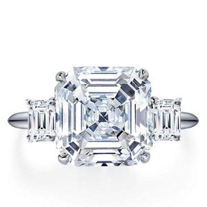 classic engagement rings - Asscher Cut 925 Sterling Silver Ring Three Stone Engagement Ring, Italo jewelry - Online Catalog