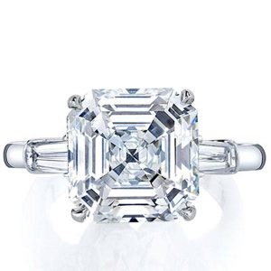 classic engagement rings - Italo Three Stone Asscher Created White Sapphire Engagement Ring, Italo jewelry - Online Catalog