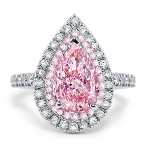 halo engagement rings - Italo Double Halo Pear Created Pink Sapphire Engagement Ring, Italo jewelry - Online Catalog